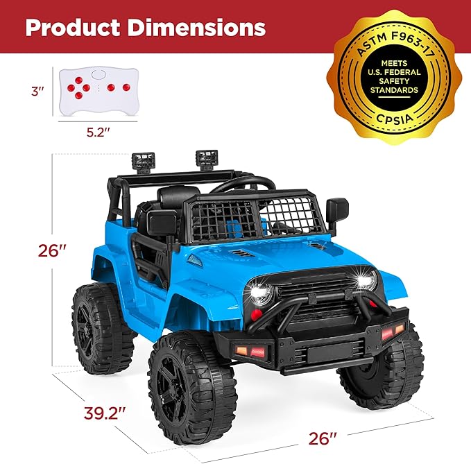Best Choice Products 12V Kids Ride On Truck Car w/Parent Remote Control, Spring Suspension, LED Lights, AUX Port - Light Blue