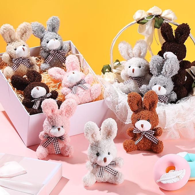 24 Pcs Mini Bunny Plush Bulk Rabbit Stuffed Animal Toy Gift Doll 3.15 Inch Keychain for Girls Boys Teens Adult Gift Box DIY for Baby Shower Wedding Birthday Decoration