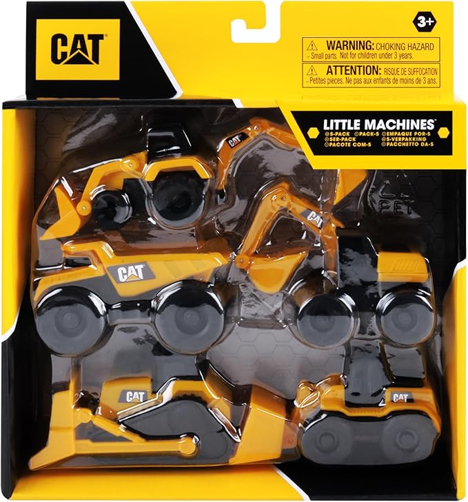 CAT Construction Little Machines 5-Pack – Includes Dump Truck, Front Loader, Bulldozer, Backhoe, and Excavator – 3” Mini Vehicles with Moving Parts – Ideal for Kids Ages 3+