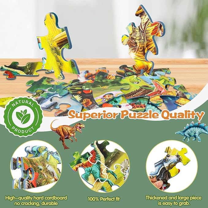 Glow-in-The-Dark Dinosaur Floor Puzzles for Kids Ages 4-6, Kids Jigsaw Puzzles Ages 6-8, 70PCS Large Round Dino Educational Puzzle Toys Gifts for 3 4 5 6 7 8 Years Old Boys Girls Children