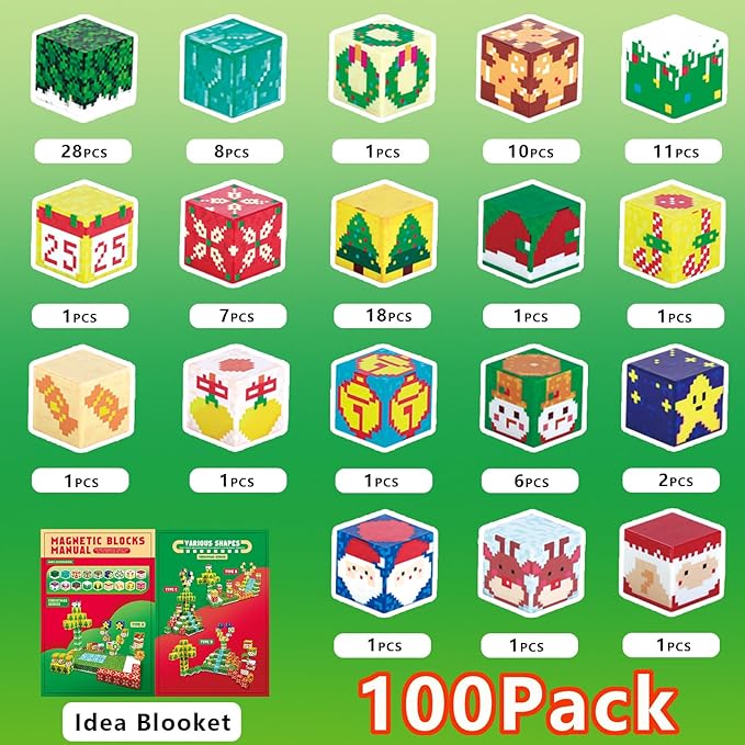 100pcs Magnetic Blocks, Mine World Building Blocks Craft Cubes for Kids 3+, Boys and Girls - 0.8IN Puzzles Toys