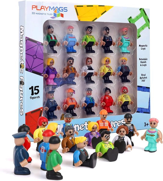 Playmags Magnetic Figures Community Set of 15 Pieces - Play People Perfect for Magnetic Tiles Building Blocks - STEM Learning Toys Children – Magnet Tiles Expansion Accessories Pack (Styles May Vary)