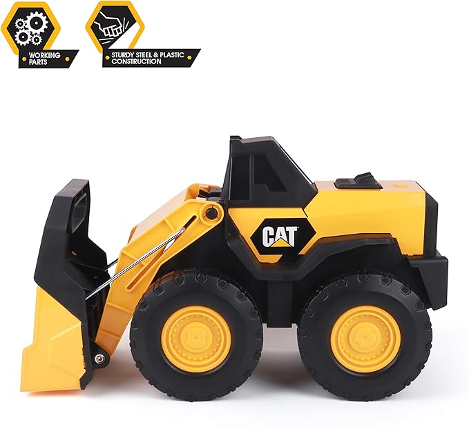 CAT Construction Toys, Steel Wheel Loader 16” – Real Steel Body, Working Arm & Bucket, Oversize All-Terrain Wheels, Heavy-Duty Construction Vehicle for Indoor/Outdoor Play, Kids Ages 3 +