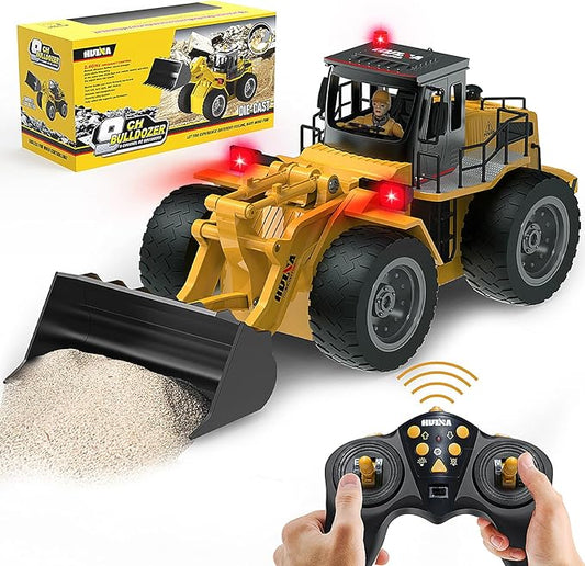 RC Bulldozer Toy Remote Control Bulldozer RC Construction Vehicles for Boys 1:18 Remote Control Tractor with Alloy Shovel Off-Road 4WD Light and Sounds RC Truck for Christmas Adults Gift Kids