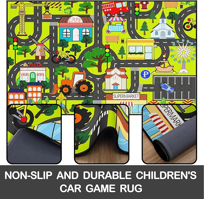 Kids Carpet Playmat Rug - Car Carpet for Kids 5x7 Feet, Large Educational Play Mat Town Traffic Road Map Rug City Life Car Mat for Kids Toy for Bedroom Classroom Nursery Room