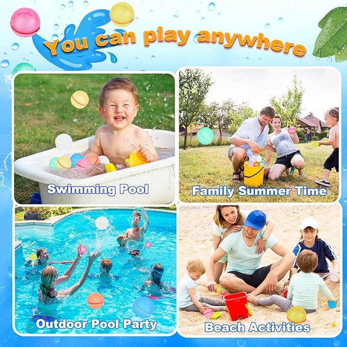 98K Reusable Water Balloons 6Pcs with Mesh Bag, Self Sealing Silicone Ball Latex-Free, No Clean Hassle, Easy to Fill, Summer Water Toys Swimming Pool Beach Park Yard Outdoor Games Party Supplies
