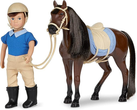 Lori Dolls – Brian & Barnaby – Mini Boy Doll & Toy Horse – 6-inch Doll & Dark Bay Thoroughbred Horse – Set with Clothes, Animal & Accessories – Playset for Kids – 3 Years +