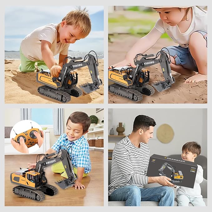 Remote Control Excavator Toy for Boys Ages 6+,11-Channel RC Excavator Toy,with Metal Shovel,2.4Ghz RC Construction Vehicle,Ideal Gifts for Kids on Birthday,Christmas