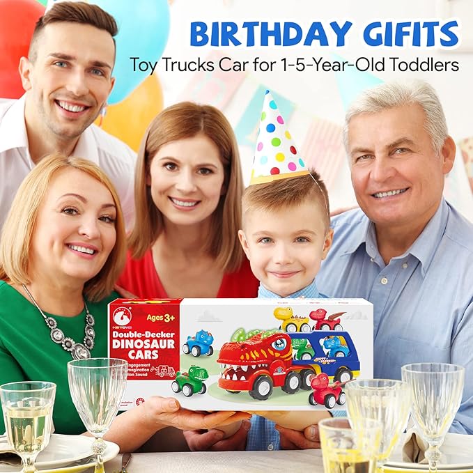 Toddler Car Toys for 1 2 3 4 5 Year Old Boy, 5-in-1 Dinosaur Vehicle Trucks Toys for Toddlers 1-3 with Sounds & Lights Toys for Boys 4-6 Boy Toys Age 2-6 Dinosaur Toys for Kids 3-5