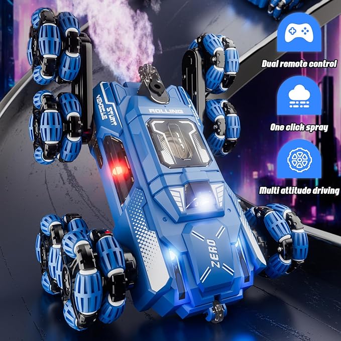 Cool 8 Wheel Gesture Control RC Stunt Car , Birthday Toys Gifts for 6 7 8-12 13 14 Year Old Boys , 2.4Ghz Hand controlled Remote Control Transform Drift Cars , Double Sided Climbing with Music & Spray