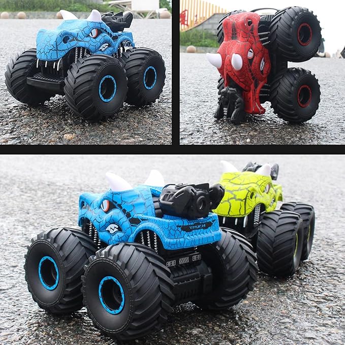 Threeking 1:18 Dinosaur RC Car Remote Control Cars Trucks Toy 4WD Off-Road Car Toys with Lights Spray Suitable for All Terrain Gifts Presents for Boys/Girls Ages 6+ Blue