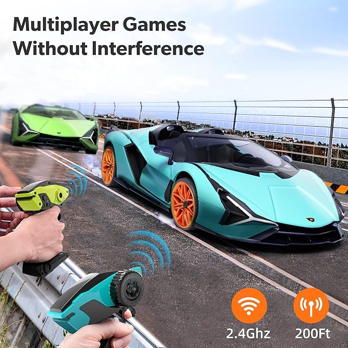 MIEBELY Lamborghini Remote Control Car, 1:12 Scale Lambo Toy Car 7.4V 900mAh Officially Licensed 12Km/h Fast Rc Cars with Led Light 2.4Ghz Model Car for Adults Boys Girls Birthday Ideas Gift - Blue