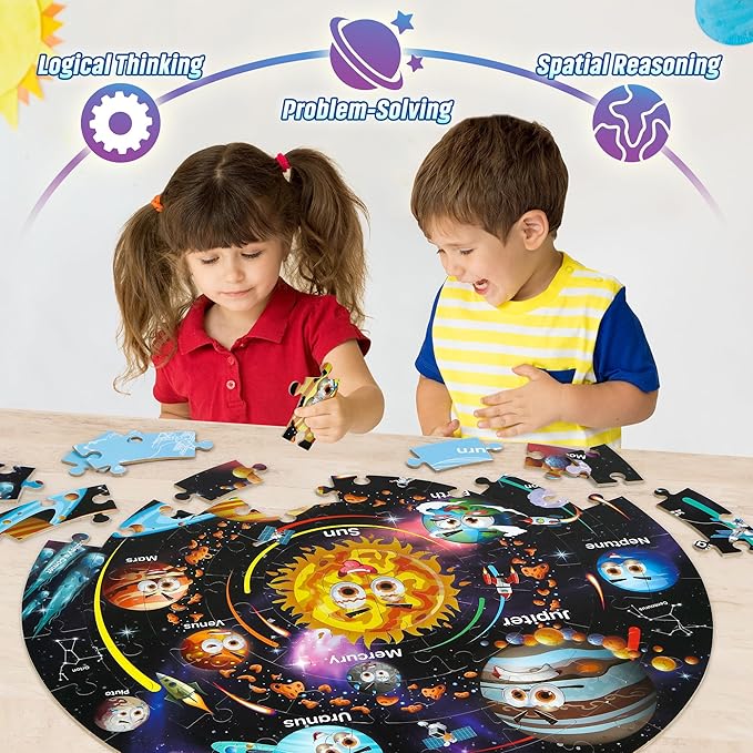 SYNARRY Solar System Floor Puzzles for Kids Ages 4-8, Large 70 Piece Jigsaw Puzzles for Kids Ages 4-6, Space Planet Astronaut Toys Gifts Puzzles for 3-5 5-7 8-10 Years Old Toddlers Boys Girls Children