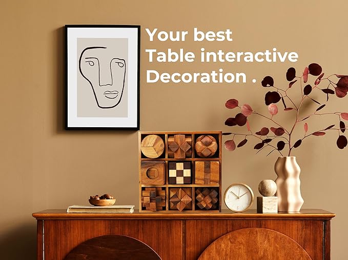 BSIRI 9 in 1 Wooden Brain Teaser Puzzles for Adults Teens and Kids Box Set for All Ages Wood Hard Level 10 Impossible Mind Games 3D Puzzle Sets for Decoration and Mini Toys.