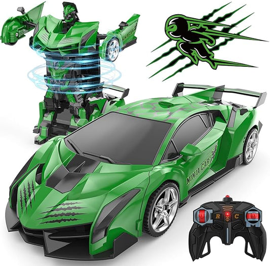 BLUEJAY Transform Rc Cars for Boys 4-7 8-12, 2.4Ghz Remote Control Car 1:18 Scale Transforming Robot, One-Button Deformation 360° Rotation Car Toy Gifts for Boys 3-5 (Turtle)