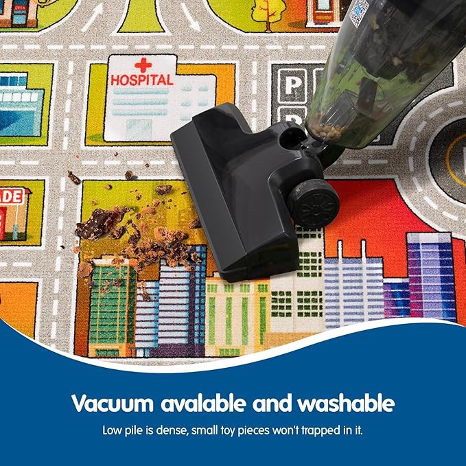 Booooom Jackson Kids Car Rug,Car Mat for Kids Toy Cars,Road Carpet Playmat Rug,Buildings Parking Helipad Printed on,Non-Slip Play Race Track Carpet for Play Room Bedroom