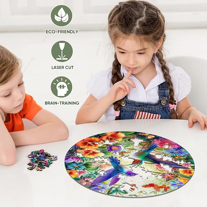 Colorful Hummingbird 500 Pieces Wooden Jigsaw Puzzles for Adults with Unique Shapes Fun Challenging Birds Puzzles for Kids and Couples on Birthday,Children's Day,Christmas, 16.7"x 16.7"