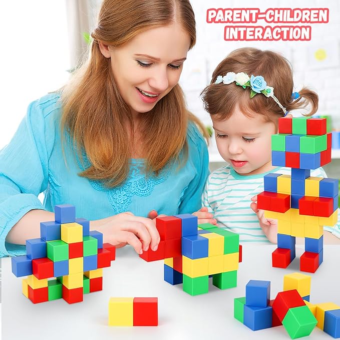 64 PCS Magnetic Blocks for Kids, Learning Magnet Cubes Building Toys for Toddlers, STEM Educational Sensory Montessori Square Toy for Boys and Girls