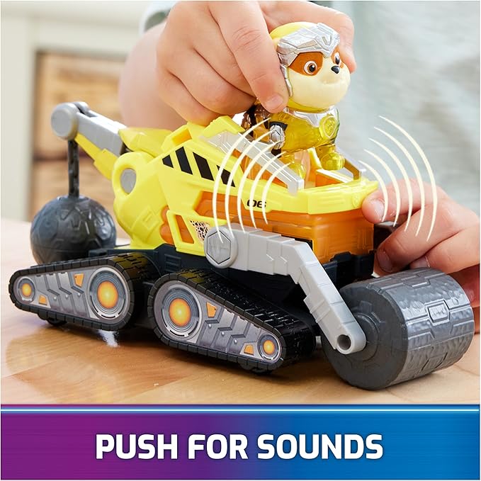 Paw Patrol: The Mighty Movie, Construction Toy Truck with Rubble Mighty Pups Action Figure, Lights and Sounds, Kids Toys for Boys & Girls 3+