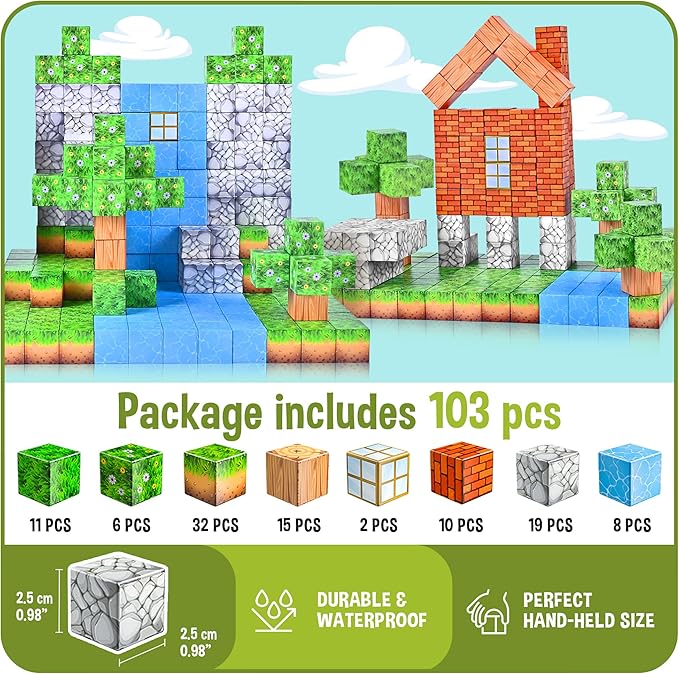 Magnetic Blocks – Build Mine Magnet World Set, STEM Montessori Sensory Toys for Boys & Girls Age 3-8, Educational Construction Cubes for Toddlers, Gifts for Kids 3+ Years Old