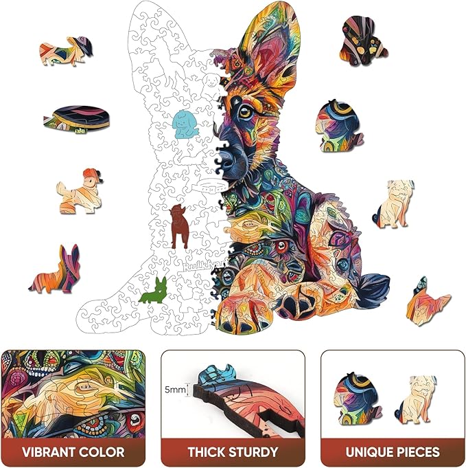 German Shepherd Puzzle for Adults and Kids,500 Pieces Unique Shaped Puggy Jigsaw Puzzles for Kids and Adults,Best Gifts for Puzzle Lovers and Famliy Games,18.42x17.3 Inches