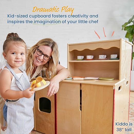 ECR4Kids Play Kitchen Storage Cupboard, Wooden Playset, Natural