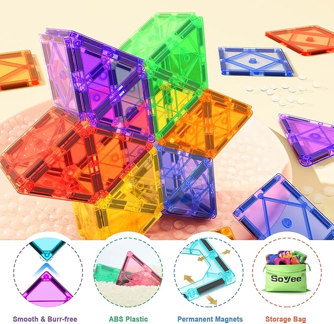 102PCS Magnetic Tiles Building Blocks Stem Toys for 3+ Year Old Boys and Girls Montessori Toys Toddler Kids Gifts Parents Approved Sensory Toys