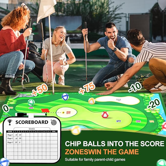 Double-Sided Chipping Golf Game Mat and Darts Mat with Clubs, Thickened and Durable, Indoor and Outdoor Sticky Golf Game Equipment for Adults and Family Kids