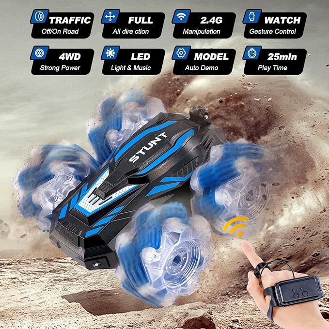 2.4GHz 4WD Gesture Sensing RC Stunt Car, Double-Sided 360° Flips Remote Control Cars,Best Birthday Gifts for Kids,Gesture RC Car Remote Control Transformed Vehicle for Boys Age6-12 yr