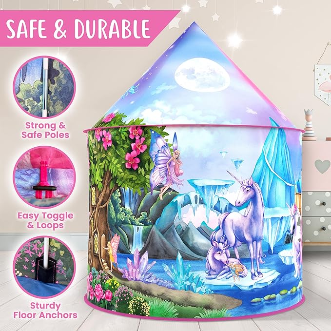 W&O Unicorn Sparkle Play Tent with Magical Unicorn Sounds - Captivating Pop Up Tent for Girls - Perfect for Indoor & Outdoor Play