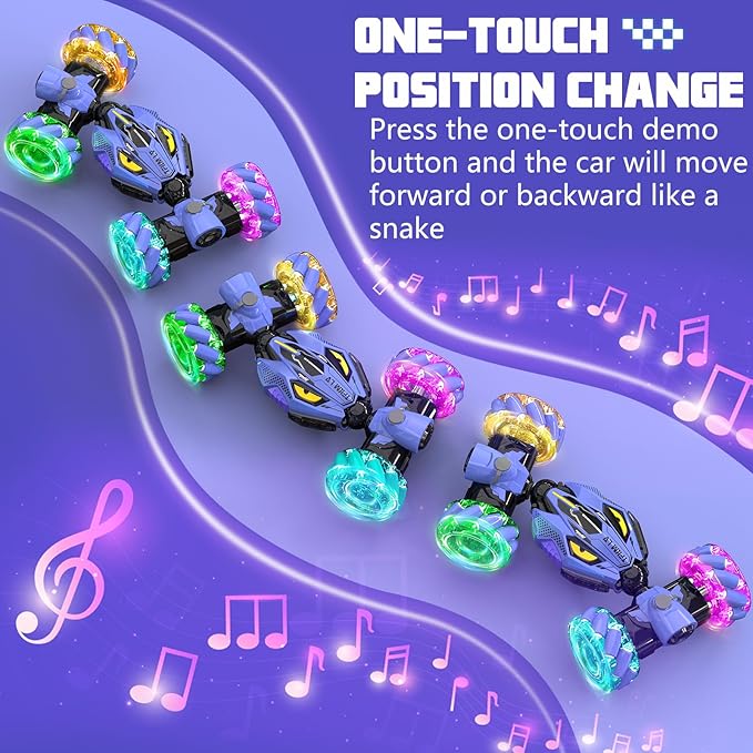 Gesture Sensing RC Stunt Cars - Toys for Boys Girls 6-12 | Best Gifts for Kids 6+ Years Old | 4WD 360° Rotating Remote Control Transform Car | All-Terrain Off Road Vehicle with Lights Music Purple