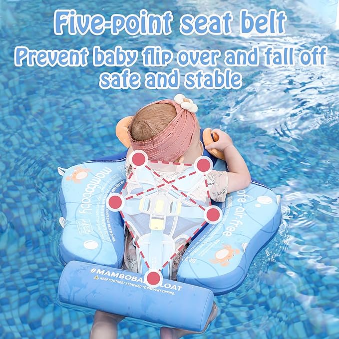 Mambobaby Float Add Tail Baby Swim Float with Canopy Solid Pool Infant Swim Trainer Swimming Training Lying Air Free Water Floats Non-Inflatable Waist Swim Ring for Toddlers (Crab - Blue)