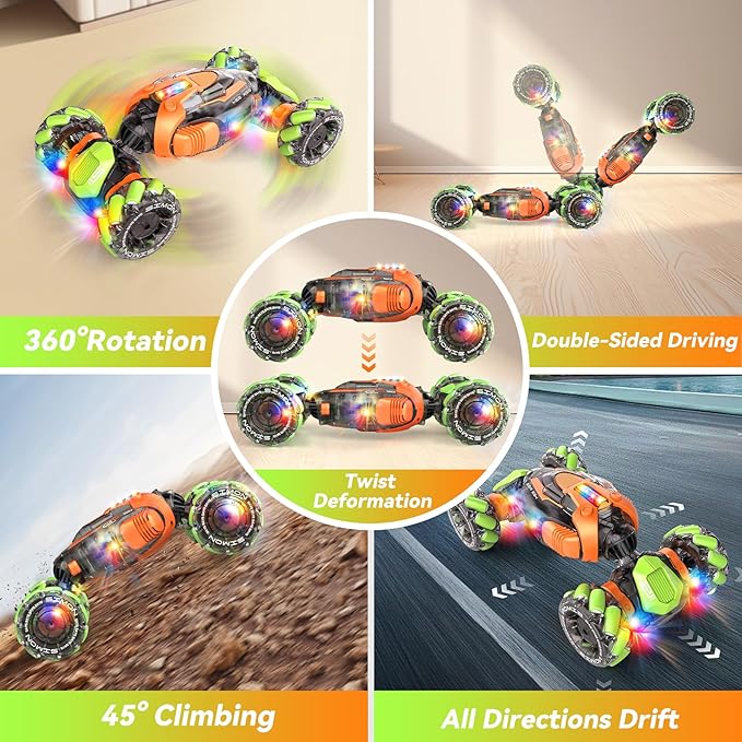 Gesture Sensing RC Stunt Car, 360° Rotating 4WD Remote Control Transform Hand Controlled Car - Fun Birthday Gifts for Kids Boys and Girls (Ages 5-13)