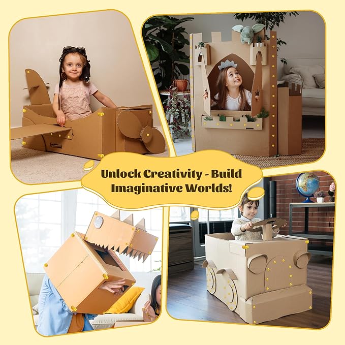 361 Piece Cardboard Construction Tools Kit for Kids: STEAM Building Toy Set with Cardboard Cutter Gloves Screws Nuts, Educational Craft Kit Gift for Boys Girls Age 5+, Great for Home Play + Classroom