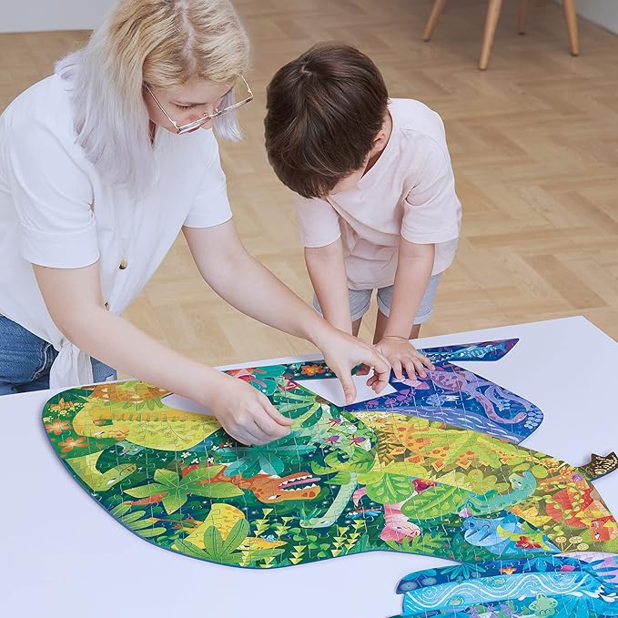TOI Dinosaur Floor Puzzles for Kids Aged 6-8, 158 Pieces Animal Shaped Jigsaw Puzzles, Preschool Dinosaur Puzzle for Boys and Girls Educational Toy