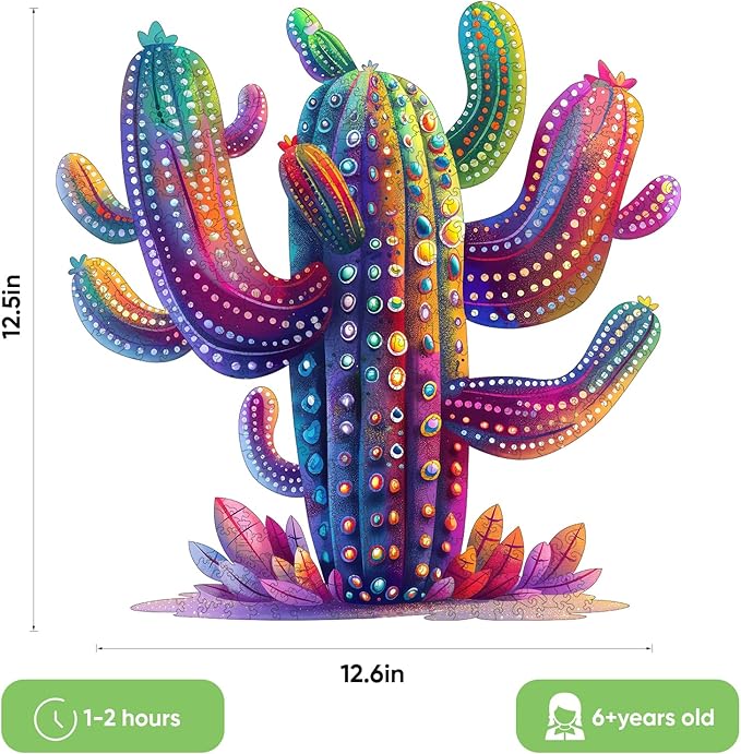Wooden Jigsaw Puzzles - Cactus Succulent Plants, 200 Piece Luxurious Shaped Wooden Puzzles for Adults and Kids, Family Game, Medium 11.2 * 11.2in