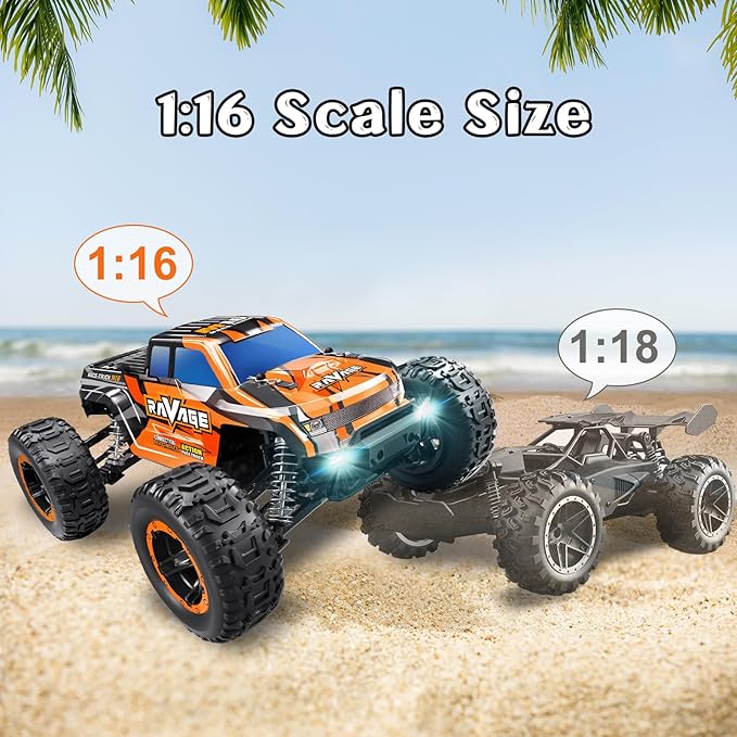 Loolinn | Durable RC Cars - Hobby Grade, 1:16 Scale RC Truck, Adjustable Speed, Off-Road, Top Speed 19mph, 4WD - Upgradeable Remote Control Car Gifts for Boys and Adults