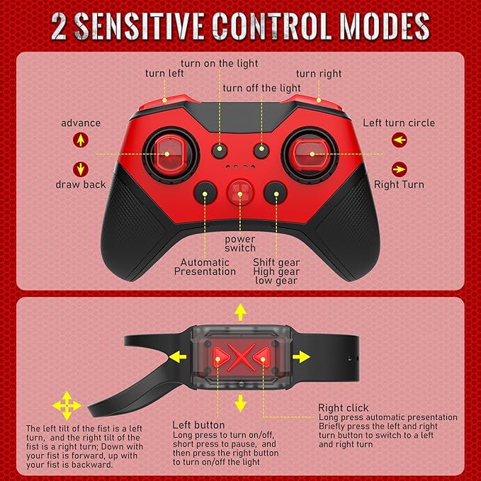 Amphibious RC Car with Lights for Kids 6-12 Year Old Gesture Sensor RC Stunt Cars Boat 4WD 2.4GHz Waterproof Hand Controlled Remote Control Car 360° Rotating Water Beach Pool Toys Gift for Boys Girls