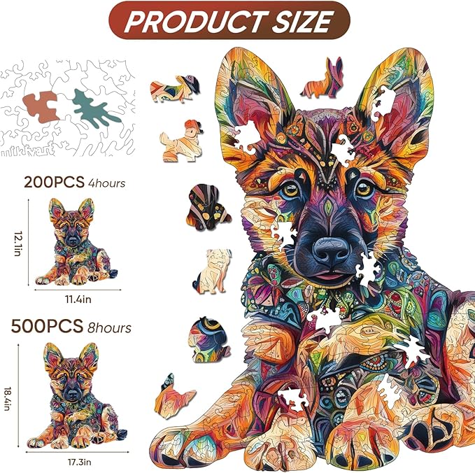 German Shepherd Puzzle for Adults and Kids,500 Pieces Unique Shaped Puggy Jigsaw Puzzles for Kids and Adults,Best Gifts for Puzzle Lovers and Famliy Games,18.42x17.3 Inches