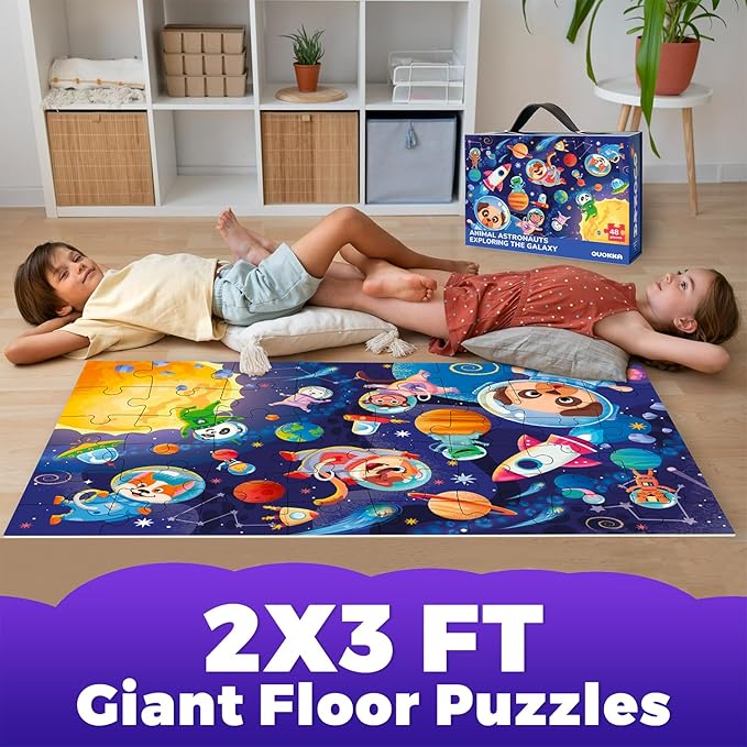 QUOKKA Giant Floor Puzzle for Kids Ages 4-6 – 2x3 Feet Extra-Thick 48 Pieces Toddler Puzzle Ages 3-5 – Space Educational Activity for Boys Girls – Premium Box with Sturdy Handle & Magnetic Closure