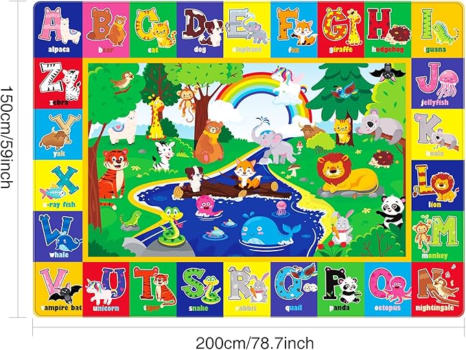 Kids Play Rug - Animals Print Baby Floor Mat, ABC Educational Area Rug for Nursery & Playroom, Soft Non-Toxic Crawling Tummy Time Mat (Green, 78.7X59 INCH)