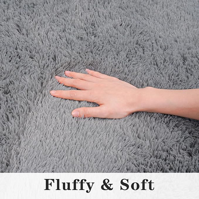 Super Fluffy Throw Rug for Bedroom, Modern Shag Grey Area Rugs, Soft and Cozy Plush Small Carpet for Kids,Girls Boys and Teens Decorations for Living Room Dorm Nursery Classroom, 2x3 Feet
