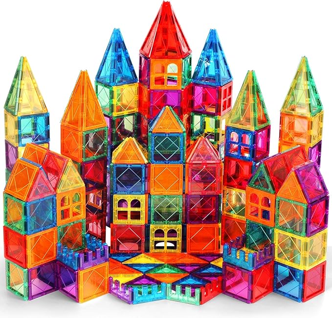 100PCS Magnetic Tiles Kids Toys - Magnetic Building Blocks STEM Magnet Building Set Preschool Learning Magnet Toys for Kids Ages 3-5 4-8, Sensory Montessori Toy for Toddlers 3+ Year Old Boys Girls