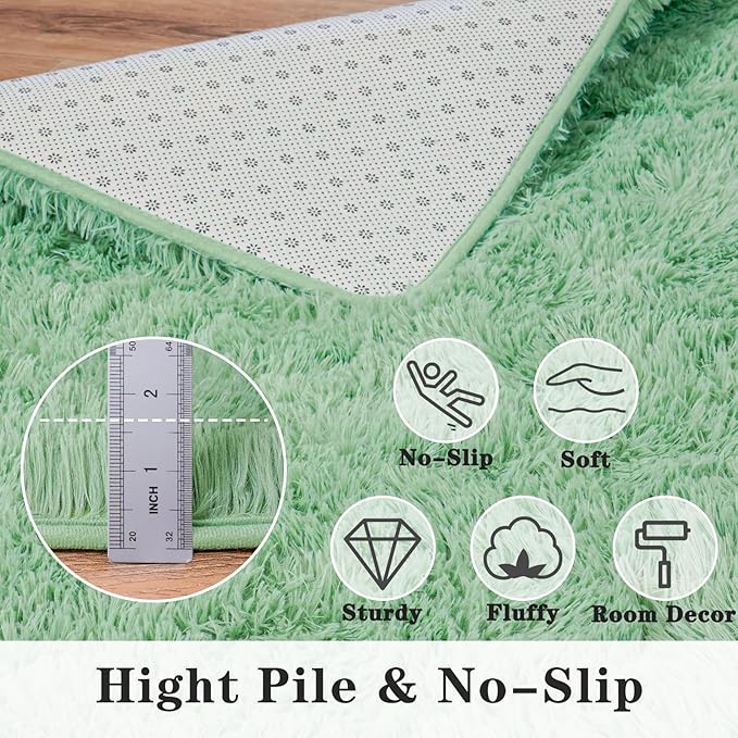 Super Fluffy 6x9 Rug for Bedroom, Modern Shag Sage Green Area Rugs, Soft and Cozy Plush Large Carpet for Kids, Girls Boys and Teens Decorations for Living Room Dorm Nursery Classroom
