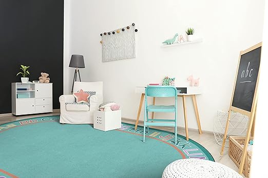 Flagship Carpets Know Your ABCs Educational Oval Area Rug for Home Learning or Classroom Mat, Kids Room or Playroom Carpet, 7'6" x 12', Blue/Multi