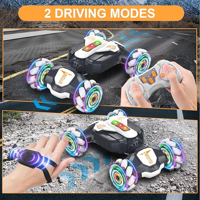 Gesture Stunt RC Car, 2.4Ghz 4WD Remote Control Car, Gravity Watch Sensor 360° Rotating Twist Drift Offroad Toy Car with Music Lights, Ages 6-12 Boys Girls Birthday