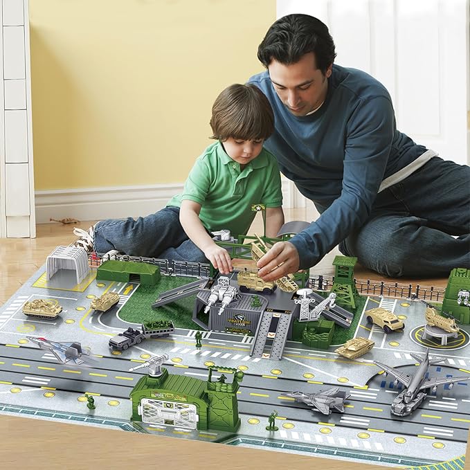 Military Base Toy Sets, Army Toys Playset with Army Men Action Figures, Airplane Toy, Army Tank, Helicopter, Vehicles Accessories and Army Base Play Map, Birthday Present Toys for Boys