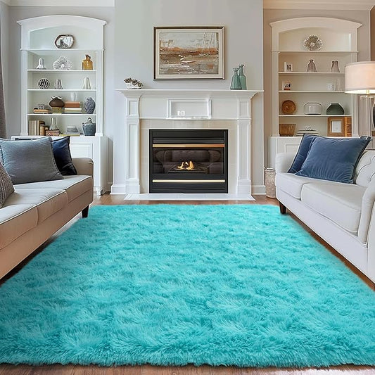 Super Fluffy Area Rug for Bedroom, Modern Shag Blue Area Rugs, Soft Plush Small Carpet for Kids,Girls Boys and Teens Decorations for Living Room Dorm Nursery Classroom, 9x12 Feet
