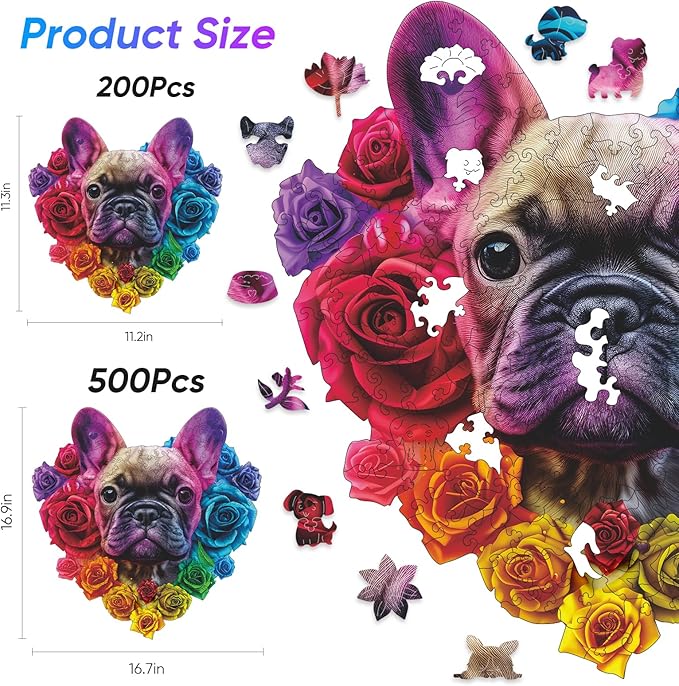 Love Bulldog 200 Pieces Wooden Puzzles for Adults Dog Jigsaw Puzzles with Unique Heart Shapes Pieces Great Gift for Kids and Adults on Birthday,Thanksgiving,Christmas 11.2 x 11.3 Inches
