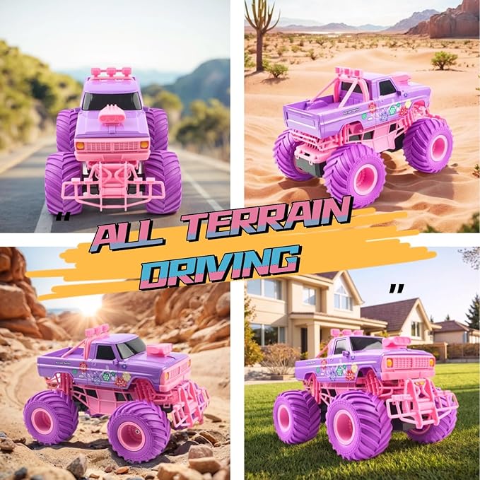 Remote Control Car, All - Terrain RC Off - Road Truck, 1:16 Scale Hobby Monster Truck Toys 2.4GHz Vehicles Gifts,Remote Control Car for Girls Age 6-8-12, Pink and Purple